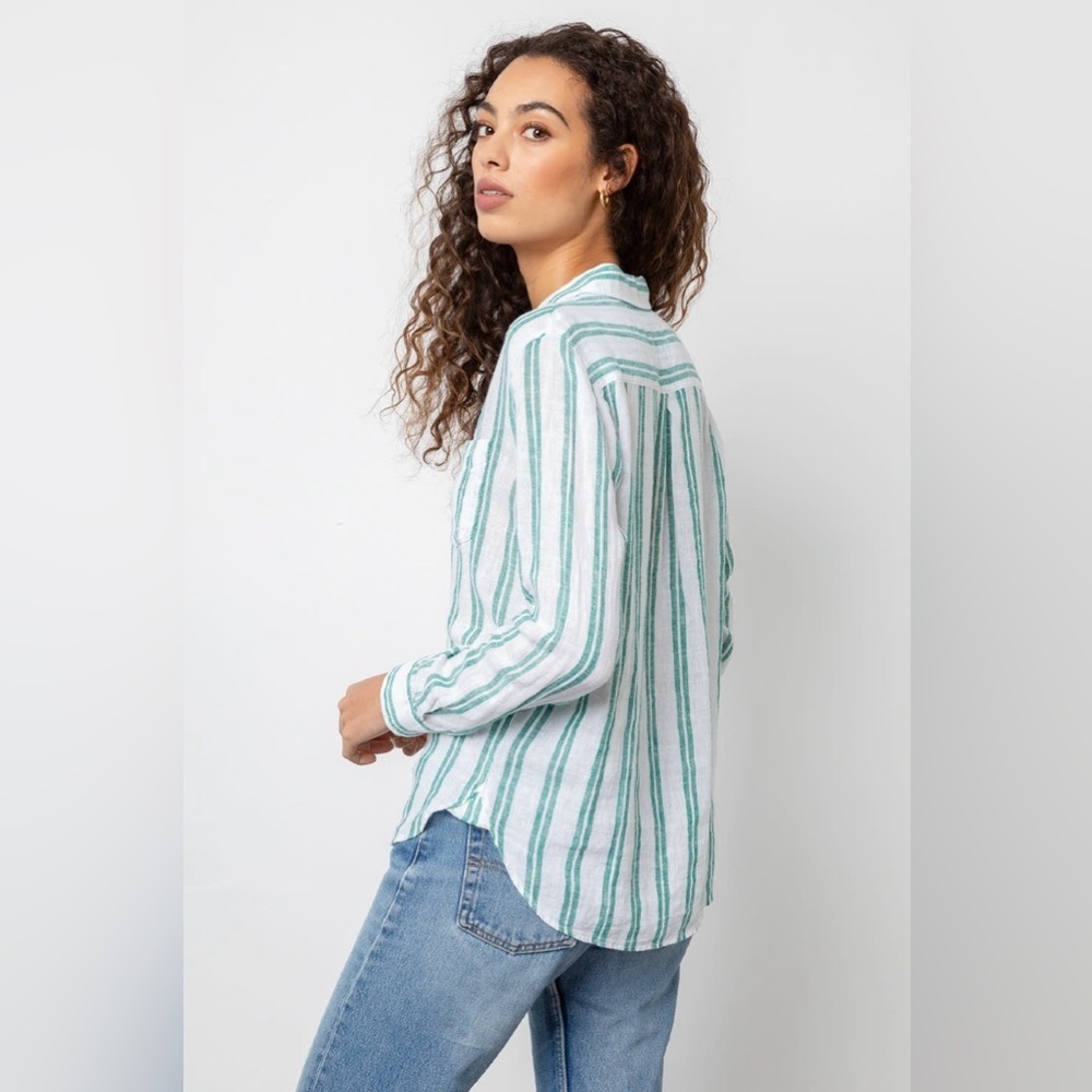 Rails Charli Striped Button Down Shirt in White and Mint Size XS which best
